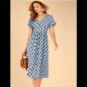 Retro Pinup blue polka dot fit and flare  vintage